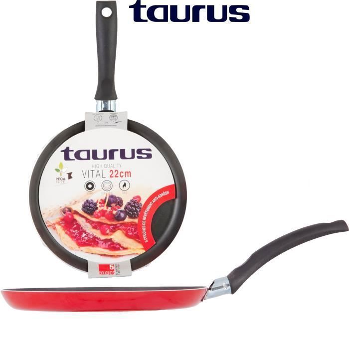 Crêpière - TAURUS - 22CM - Revêtement Ardoise - Poignée Résistante - Aluminium