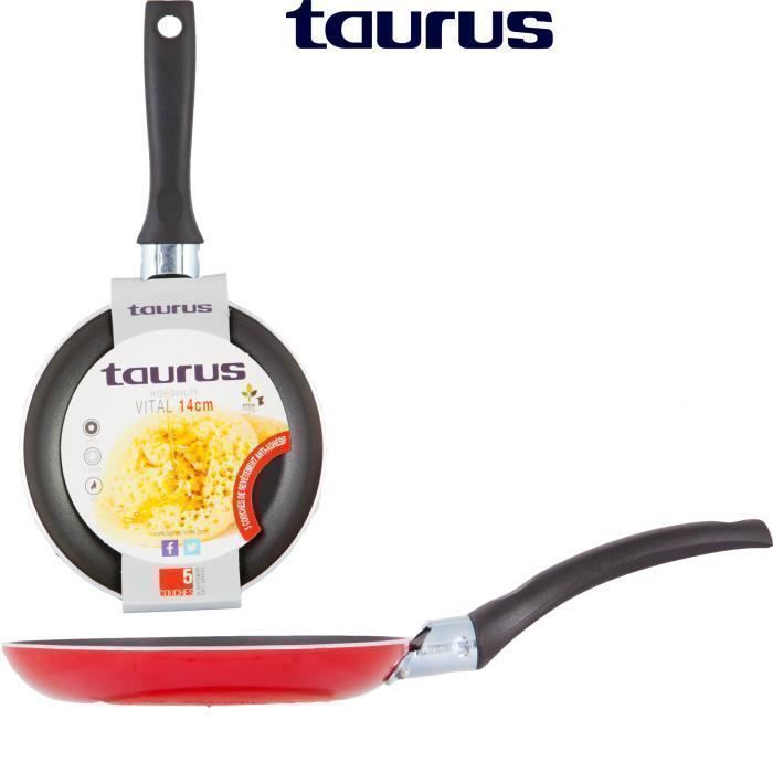 Crêpière - TAURUS - Vital - 14 cm - Antiadhésive - Design rouge vif