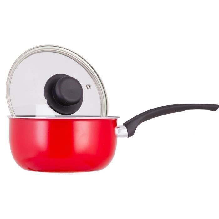 Casserole 16cm - TAURUS - VITAL - Rouge - Anti-Adhésive - Couvercle Inclus