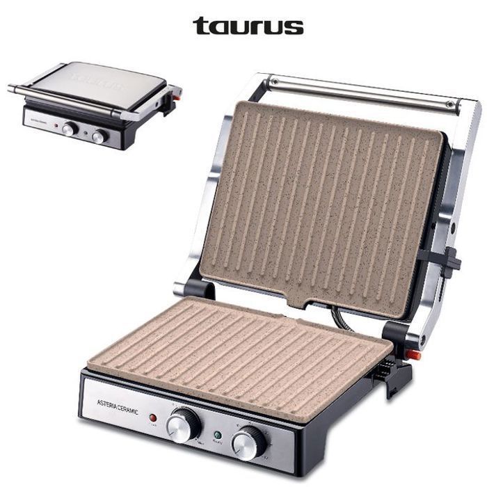 Grill à Contact - TAURUS - Asteria - Plaques Céramique Antiadhésives - 2200W - Ouverture 180°