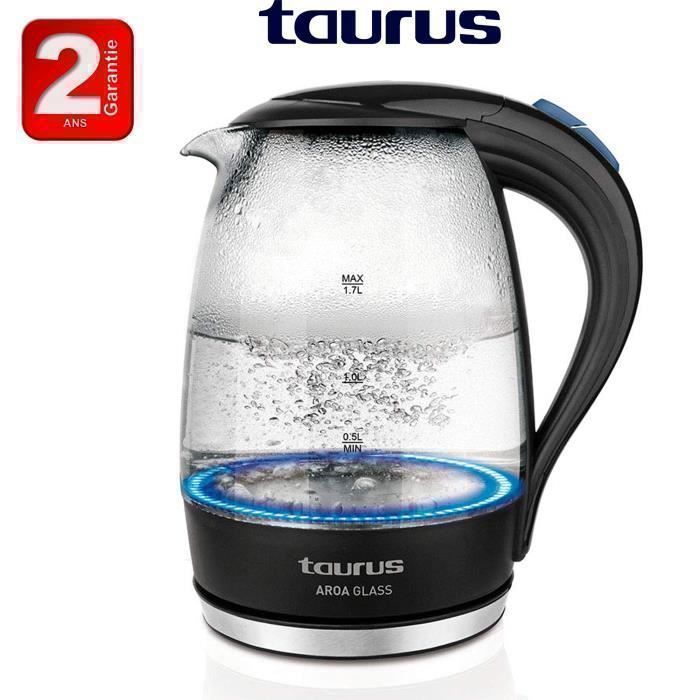 Bouilloire en Verre AROA - TAURUS - 1.7 L - 2200W - Éclairage Bleu - Anti-calcaire - Ergonomique