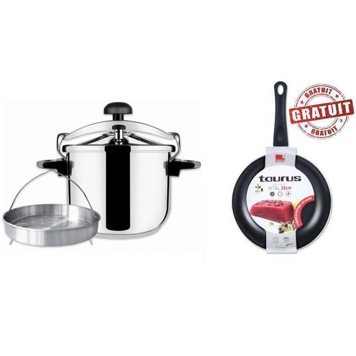 Cocotte et poêle - TAURUS - Classic - 8L - Panier vapeur - Poêle 14 cm en aluminium