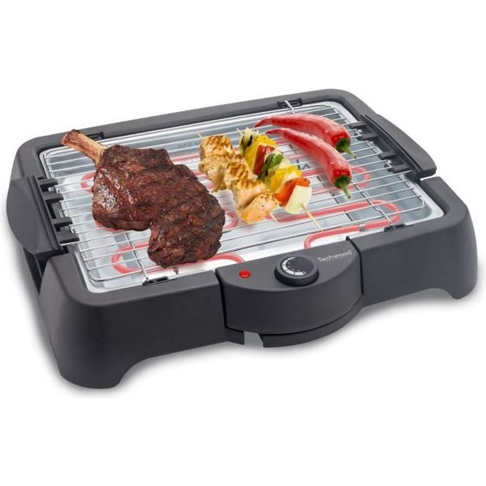 Barbecue de table électrique TECHWOOD - 2000W - Grille réglable sur 2 hauteurs - Noir