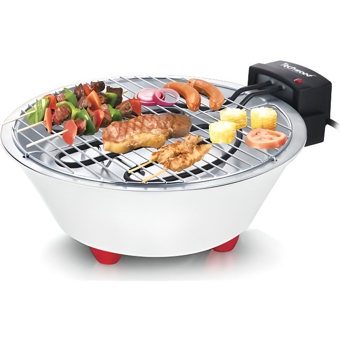 Barbecue Électrique - TECHWOOD - Ø 31cm - Grille Inox - 1250W - Cuisson sans fumée