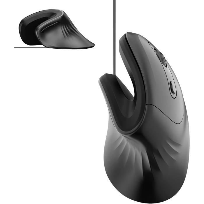 Souris Ergonomique Verticale - TRAHOO - H2235 - USB Filaire - 6 Boutons - Réduit la Tension Musculaire