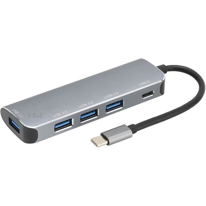 Hub USB-C 5-en-1 - TRAHOO - 4 Ports USB 3.0 - Port Type C avec Charge PD 60W - Design Compact