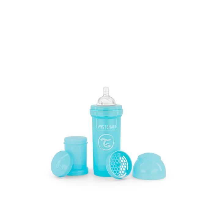 Twistshake Biberon anti-colique avec récipient à lait en poudre et mélangeur - 260 ml - Biberon sans BPA - 2+ mois - Bleu