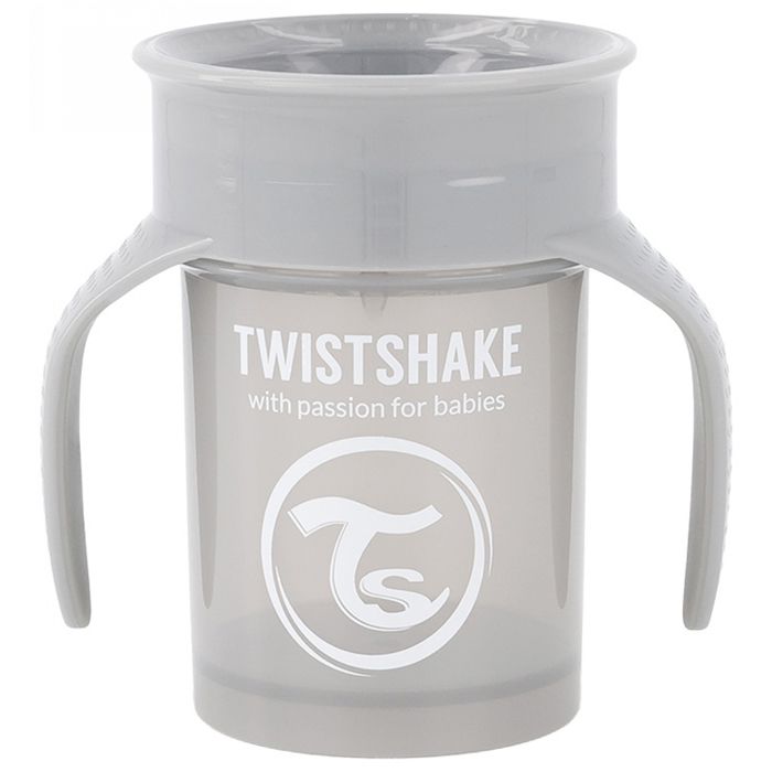 Twistshake Tasse à bec 360 avec poignées - Bébé - 230 ml -Tasse de sevrage anti-fuite- Sans BPA -Entraînement - Enfants-6m+-Gris