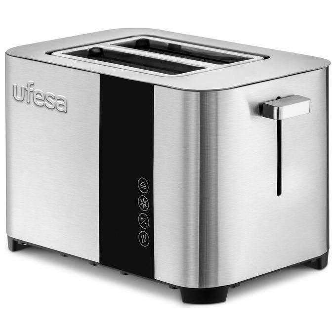 Ufesa Duo Delux, Grille-Pain Acier Inox, Écran Digital LCD, 850W, 2 Fentes Extra Large, 7 Niveaux de Grillage, Décongeler, Réchauffe