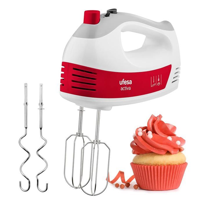 Ufesa BV4650 Batteur Electrique, 400 W de Puissance, 5 Vitesses + Turbo, Bouton pour Éjecter les Accessoires, 2 Tiges de Pâte et 2