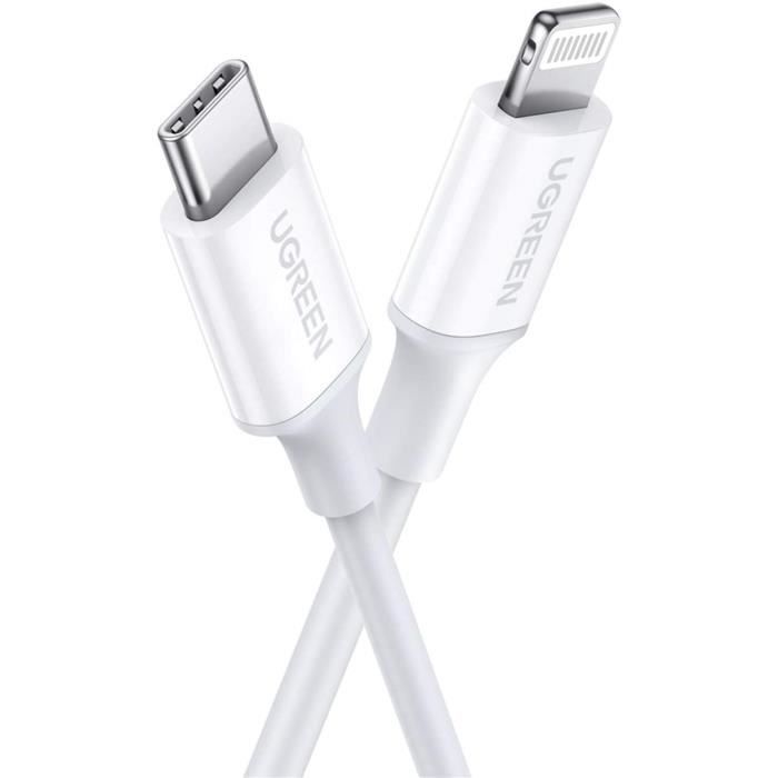Câble USB C vers Lightning - UGREEN - 1M - MFi Certifié - Charge rapide - Compatible iPhone