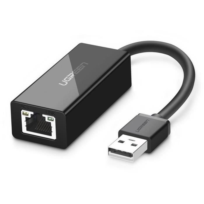 Adaptateur Ethernet - UGREEN - USB 2.0 - RJ45 - Noir - Connexion réseau facile