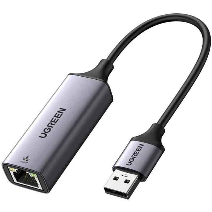 Adaptateur USB Ethernet - UGREEN - RJ45 - Aluminium - 1000 Mbps - Indicateur LED