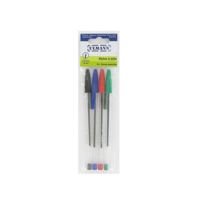 Stylos bille - Assortis - Pointe 1 mm - 4 pièces - Écriture fluide - Non rechargeable