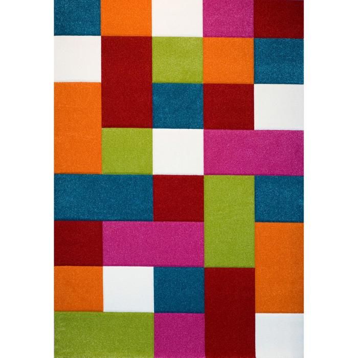 Tapis enfant 100x100 carré tissé multicolore LYN8 KIDCAR