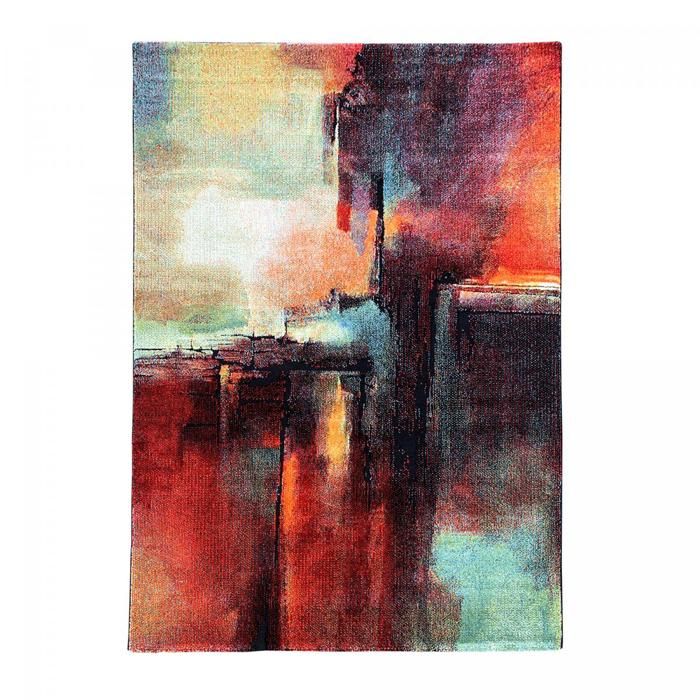 tapis chambre 80x150 tissé rouge et vert rectangle motif abstrait TABOR