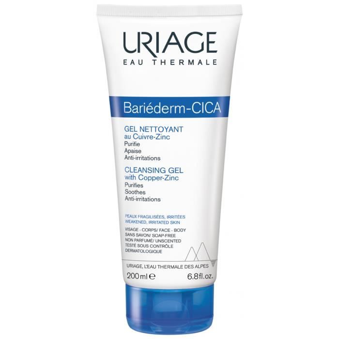 Gel nettoyant - Uriage - Bariéderm Cica - 200 ml - Cuivre-Zinc - Peaux fragilisées