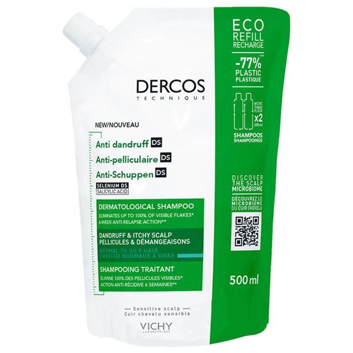 Vichy Dercos Technique Eco-Recharge Antipelliculaire Ds Shampooing Traitant Pellicules & Démangeaisons Cheveux Normaux à Gras 500 ml