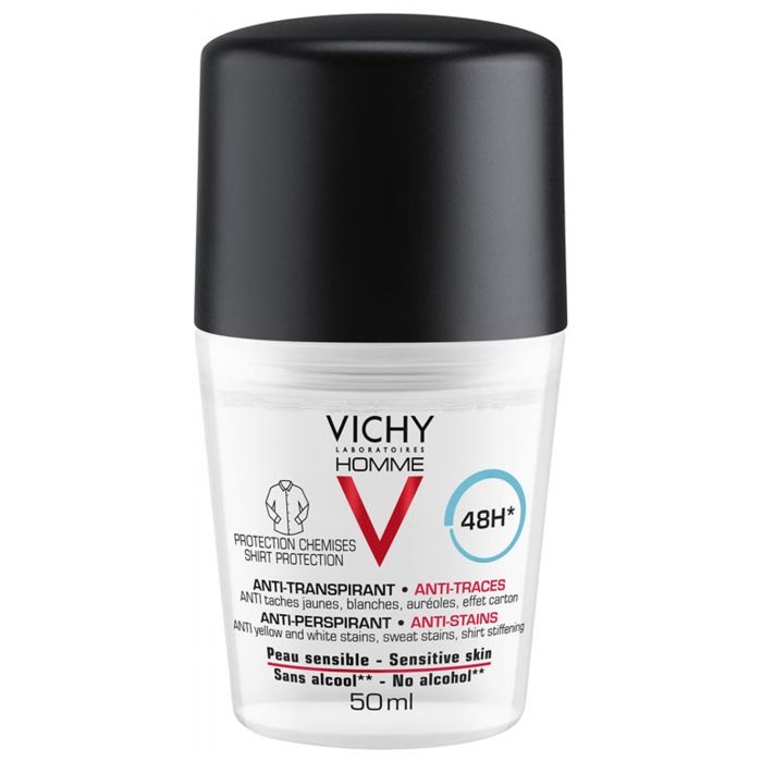 Vichy Homme Déodorant Anti-Transpirant Anti-Traces 48h Roll-On 50ml