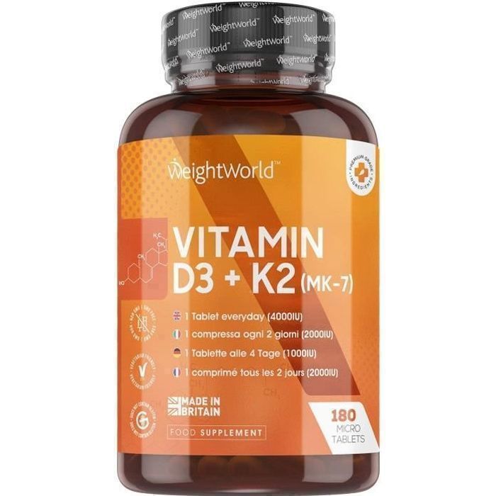 WeightWorld Vitamine D3 et K2 - 240 comprimés - 4000UI - Made in UK