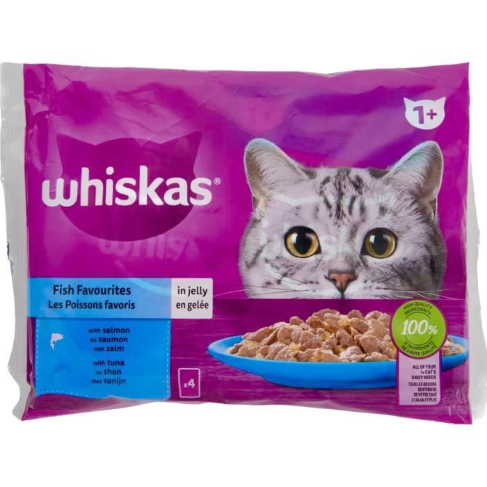 Pâtée pour chat - WHISKAS - Saumon et Thon - 4x85g - Repas en gelée - Adulte