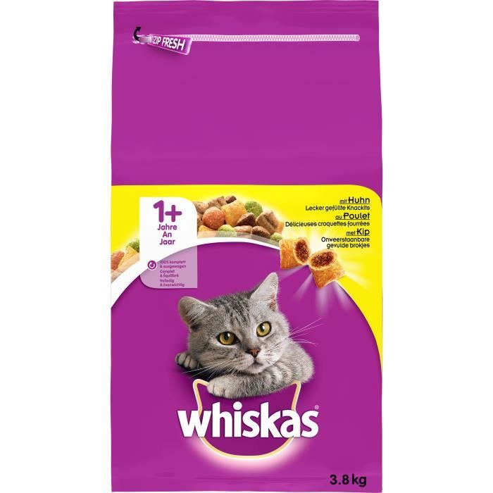 Croquettes - WHISKAS - Poulet - 3,8 kg - Système urinaire sain - Aliment complet pour chat adulte