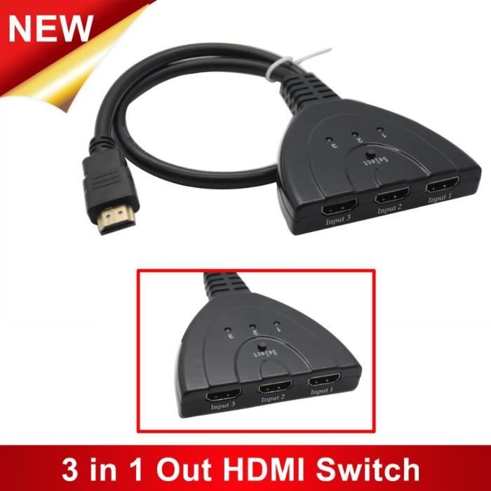 Switch HDMI automatique à 3 ports - Commutateur HDMI 3x1 1080P Adaptateur Câble Pour HDTV POUR XBOX PS3 SKY-STB Noir YD025-SZ