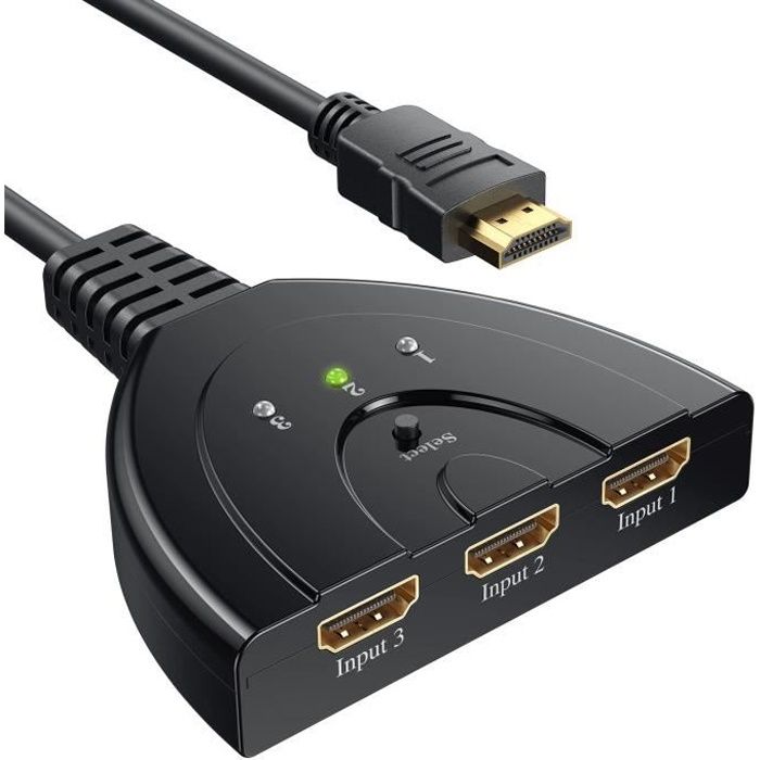 Commutateur HDMI - ZAMUS - 3 Ports - Résolution 1080P - Support Vidéo 3D - Couleurs Profondes HDTV