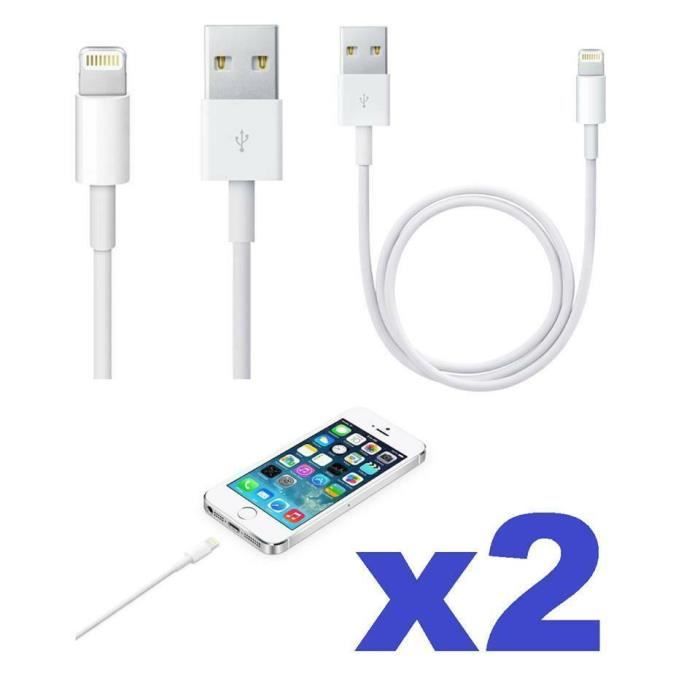 Lot 2 Cables USB Chargeur Blanc pour iPhone 11 / 11 PRO / 11 PRO MAX - Cable Chargeur Mesure 1 Metre